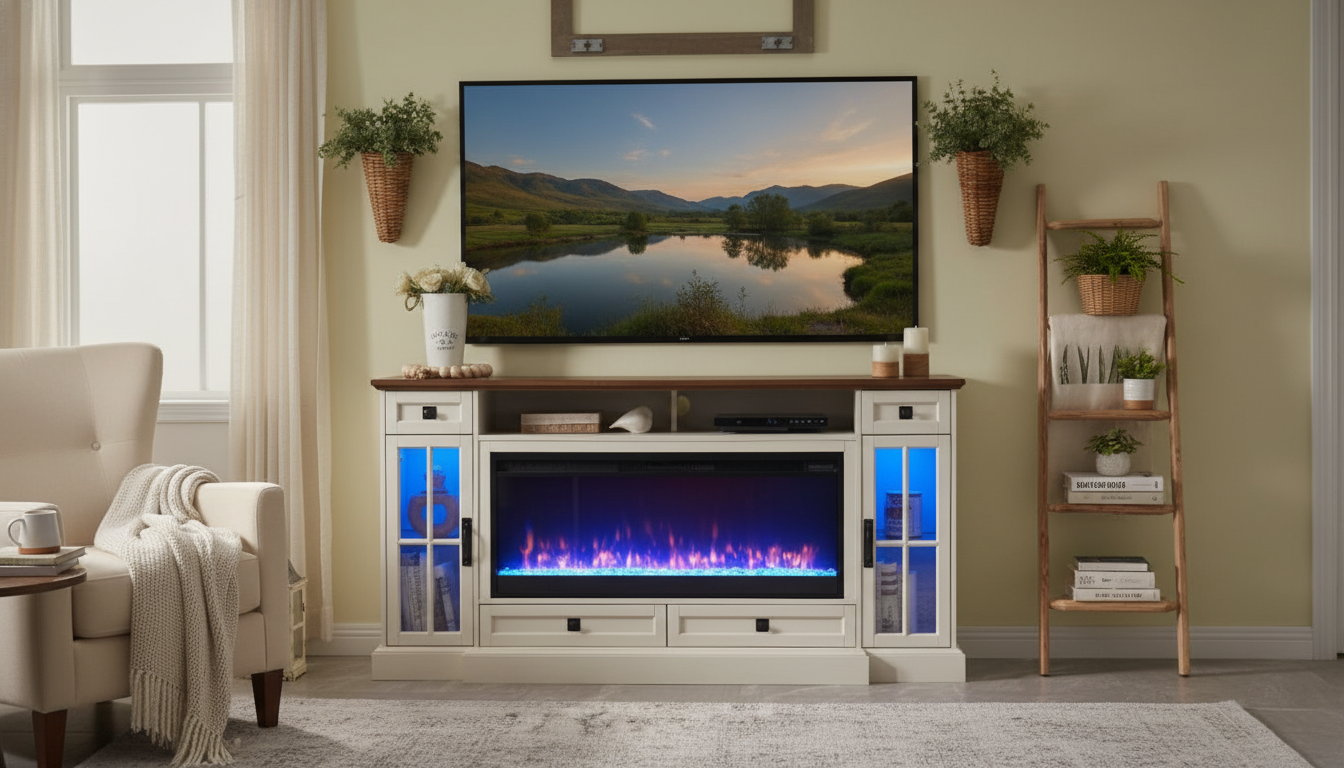 Farmhouse TV Stand Fireplace + LEDs: 80-Inch TV Setup Tips