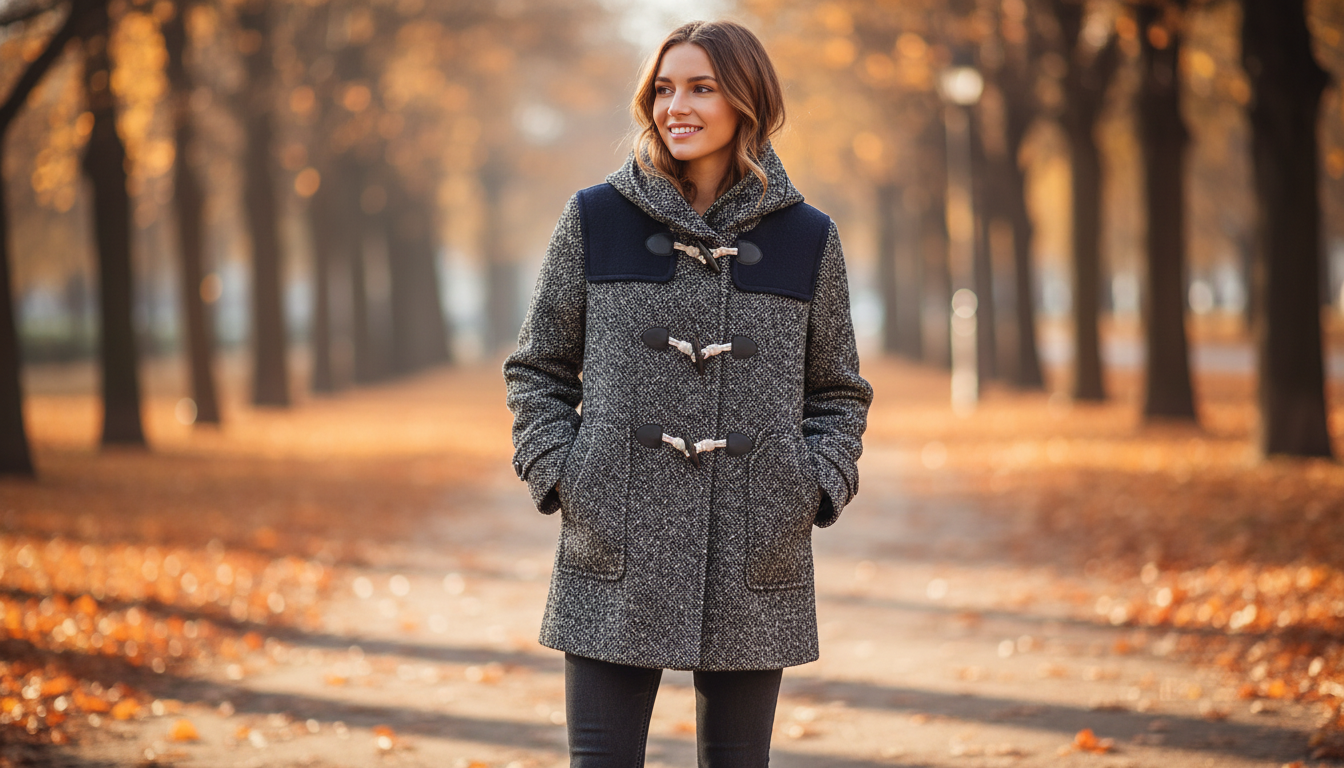 Reversible 100% Wool Tweed Coat with Cowl Neck
